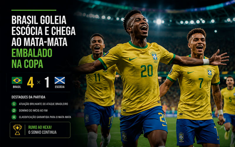 Brasil goleia Escócia e chega ao mata-mata embalado na Copa-sindicolegal