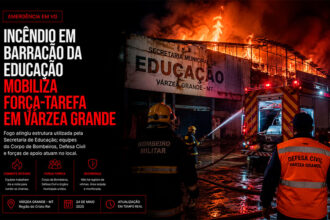 Incêndio em barracão da Educação mobiliza força-tarefa em Várzea Grande-sindicolegal