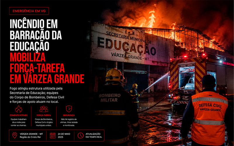 Incêndio em barracão da Educação mobiliza força-tarefa em Várzea Grande-sindicolegal