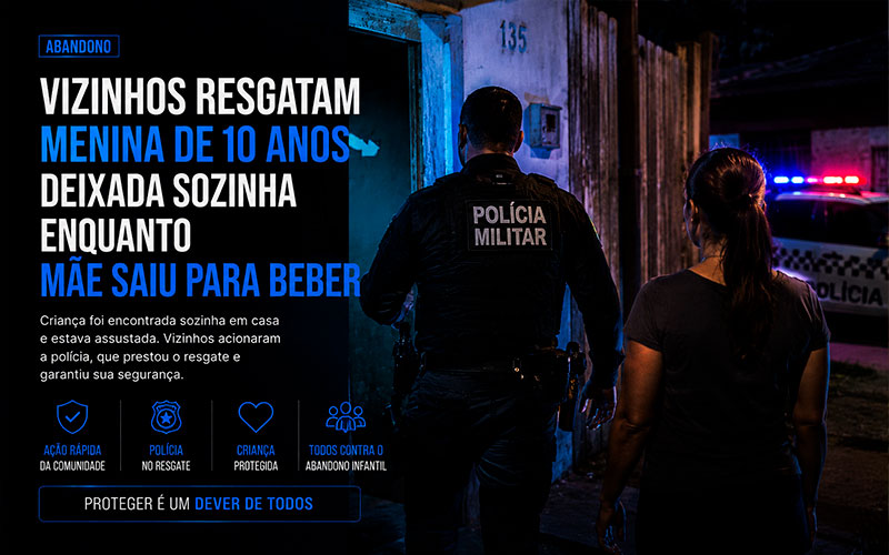Vizinhos resgatam menina de 10 anos deixada sozinha enquanto mãe saiu para beber-sindicolegal
