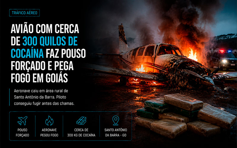 Avião com cerca de 300 quilos de cocaína faz pouso forçado e pega fogo em Goiás-sindicolegal