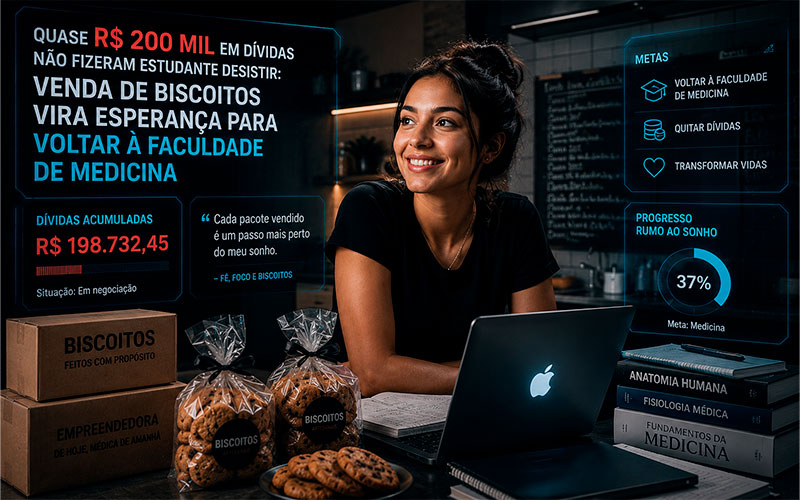 Quase R$ 200 mil em dívidas não fizeram estudante desistir: venda de biscoitos vira esperança para voltar à faculdade de Medicina-sindicolegal