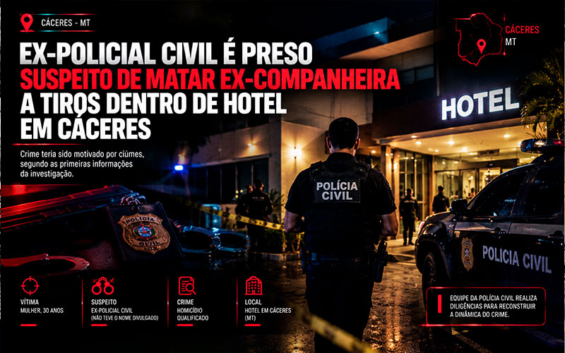 Ex-policial civil é preso suspeito de matar ex-companheira a tiros dentro de hotel em Cáceres-sindicolegal
