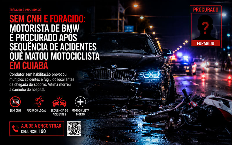 Sem CNH e foragido: motorista de BMW é procurado após sequência de acidentes que matou motociclista em Cuiabá-sindicolegal